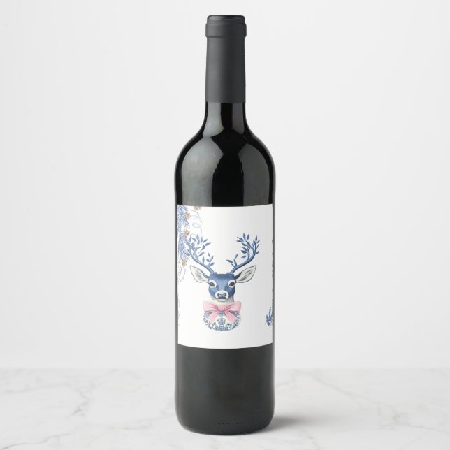 Weihnachts-Chinoiserie-Hirsch Weinetikett (Vorderseite)