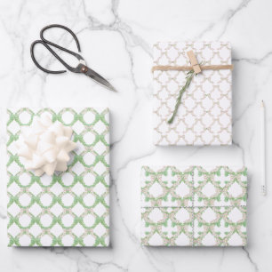 Weihnachts Chinoisserie Trellis Pink Coquette Bow Geschenkpapier Set