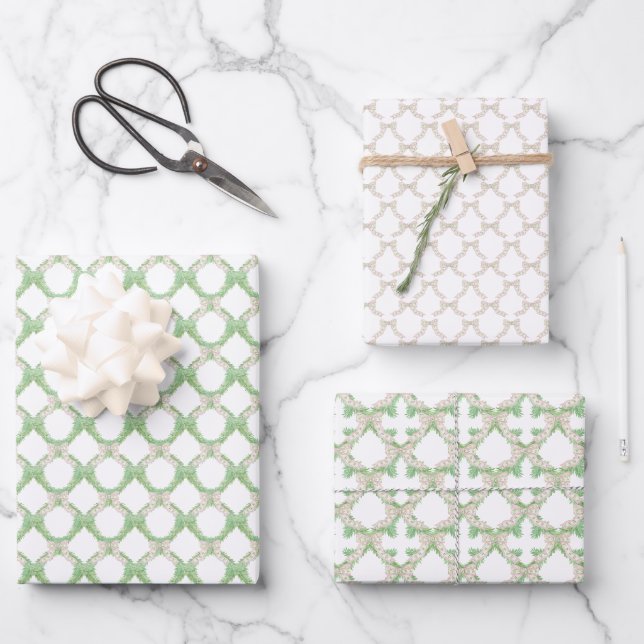 Weihnachts Chinoisserie Trellis Pink Coquette Bow Geschenkpapier Set (Vorderseite)