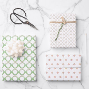 Weihnachts Chinoisserie Trellis Pink Coquette Bow Geschenkpapier Set