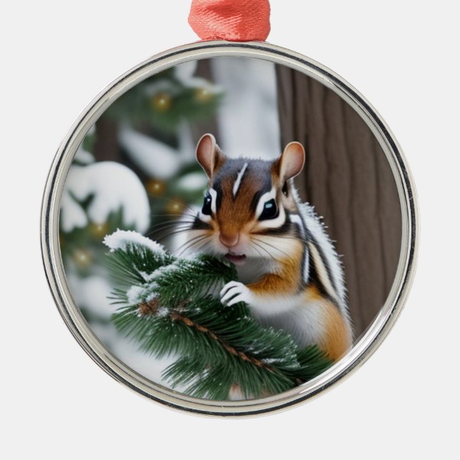 Weihnachts-Chipmunk-Ornament Ornament Aus Metall (Vorne)
