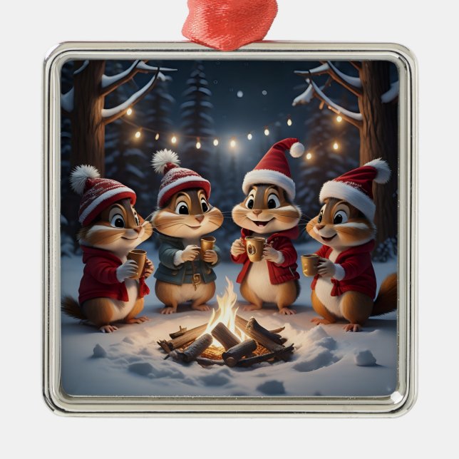 Weihnachts-Chipmunks-Ornament Ornament Aus Metall (Vorne)