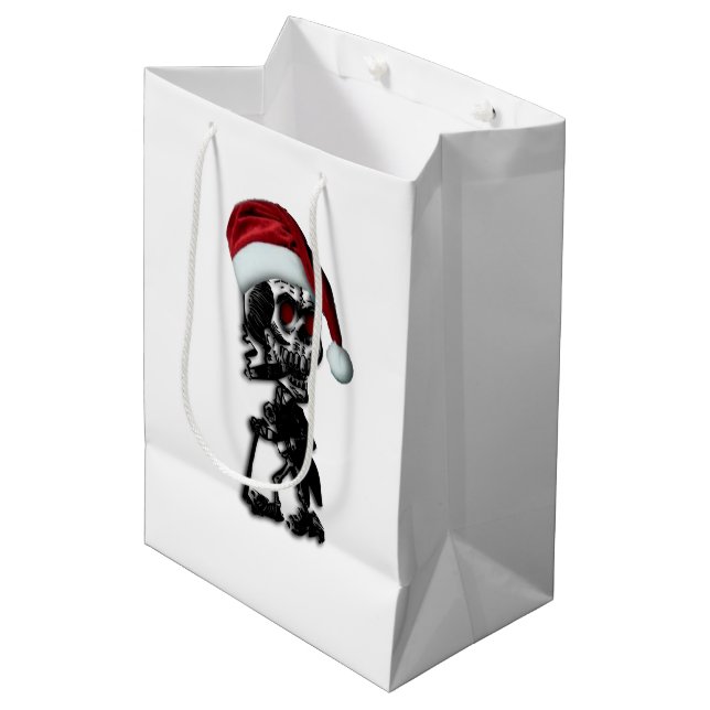 Weihnachts-Cigar-Skelettdesign Mittlere Geschenktüte (Vorderseite Schrägansicht)