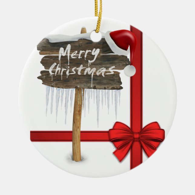 Weihnachts-Circle-Ornament, Frohe Weihnachten Keramik Ornament (Vorne)