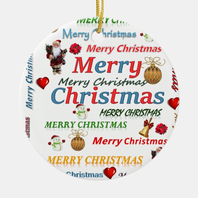 Weihnachts-Circle-Ornament, Frohe Weihnachten Keramik Ornament (Vorne)