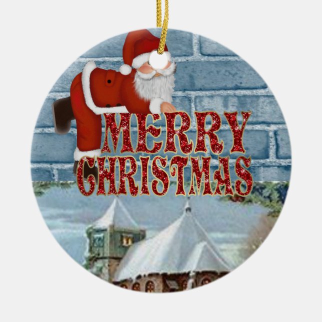 Weihnachts-Circle-Ornament, Frohe Weihnachten Keramik Ornament (Vorne)