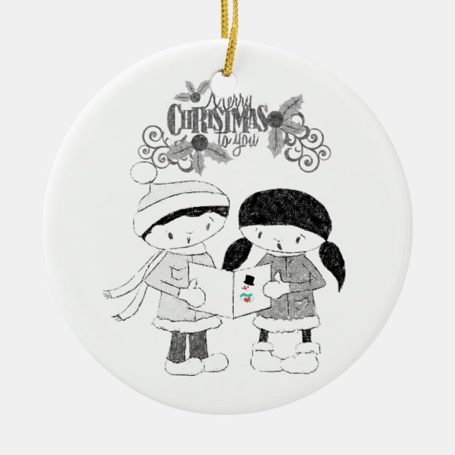 Weihnachts-Circle-Ornament, Frohe Weihnachten Keramik Ornament (Vorne)