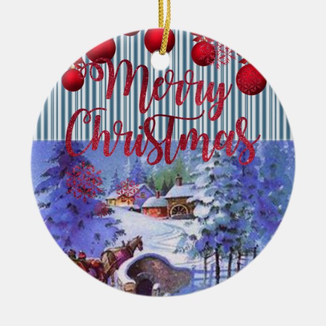 Weihnachts-Circle-Ornament, Frohe Weihnachten Keramik Ornament (Vorne)