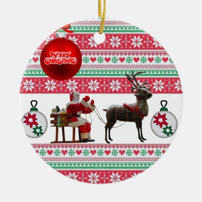 Weihnachts-Circle-Ornament, Frohe Weihnachten Keramik Ornament (Vorne)
