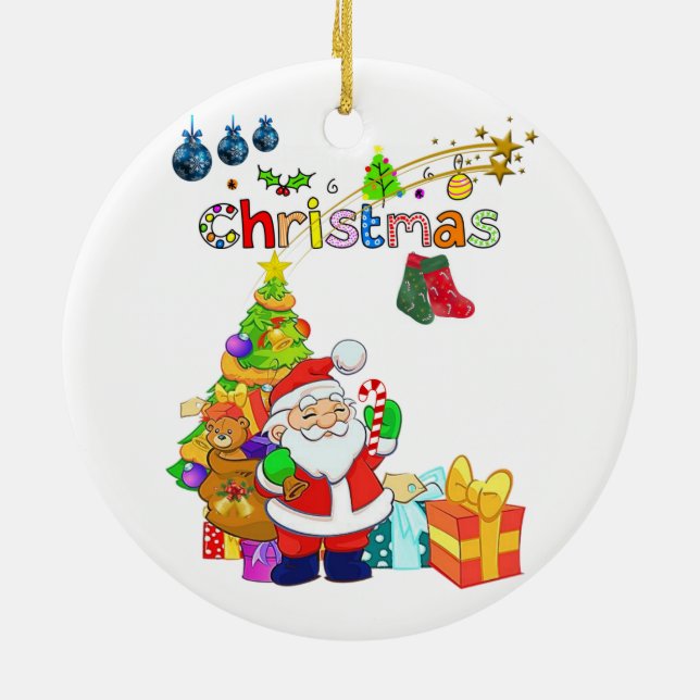Weihnachts-Circle-Ornament, Frohe Weihnachten Keramik Ornament (Hinten)