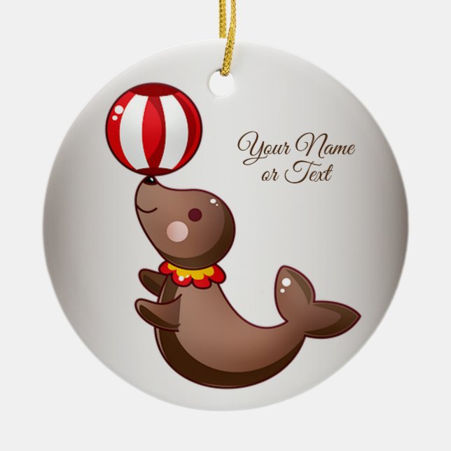 Weihnachts-Circus-Siegel Keramik Ornament (Vorne)