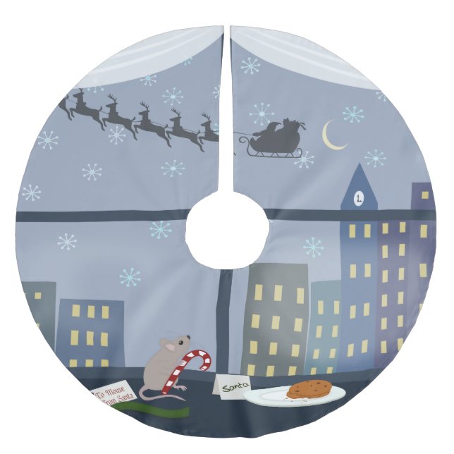 Weihnachts-City-Maus Polyester Weihnachtsbaumdecke (Vorderseite)