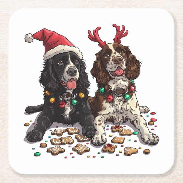 Weihnachts Cocker Spaniel Hunde Rechteckiger Pappuntersetzer (Vorderseite)
