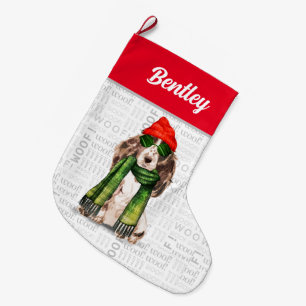 Weihnachts-Cocker Spaniel mit Hundenname Großer Weihnachtsstrumpf