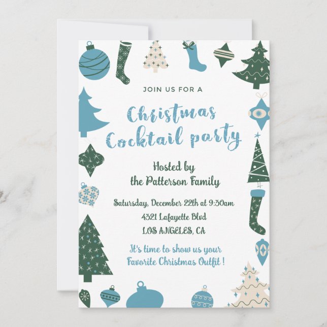 Weihnachts-Cocktail-Party Einladen Niedlich-grün-b Einladung (Vorderseite)