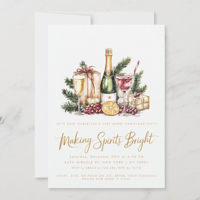 Weihnachts Cocktail Party Spirituosen machen Glanz Einladung (Vorderseite)