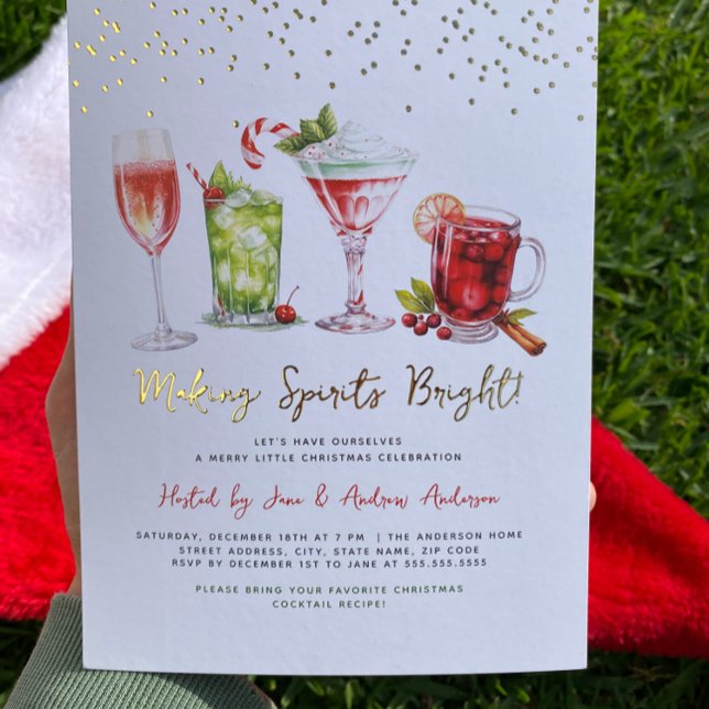 Weihnachts Cocktail Party Spirituosen machen Glanz Folieneinladung (Von Creator hochgeladen)