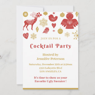 Weihnachts-Cocktailparty-Einladung Gold Rot Nordic Einladung