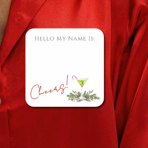 Weihnachts-Cocktailparty-Martini-Name-Badge Quadratischer Aufkleber