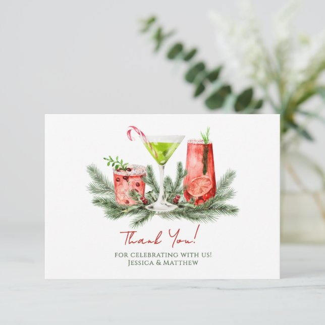 Weihnachts-Cocktails Festliche Feiertags-Party Dankeskarte (Stehend Vorderseite)