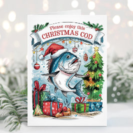 Weihnachts-Cod Funny Funny Fishing Weihnachtskarte Feiertagskarte