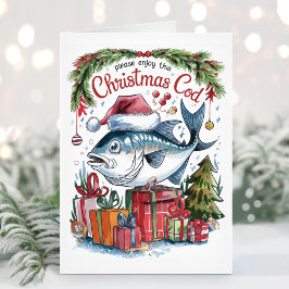 Weihnachts-Cod Funny Funny Fishing Weihnachtskarte Feiertagskarte