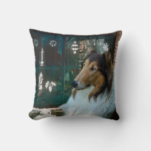 Weihnachts-Collie am Fenster Kissen