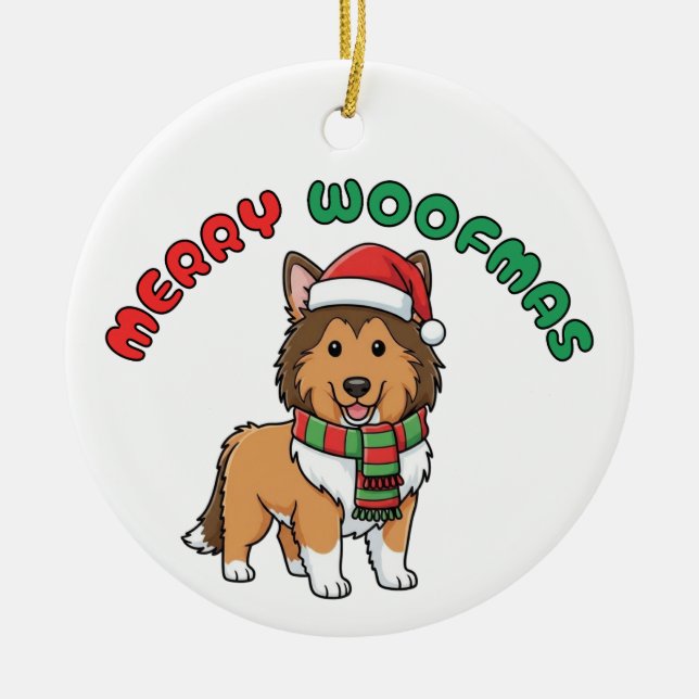 Weihnachts-Collie-Ornament: Frohe Weihnachtsmänner Keramik Ornament (Vorne)