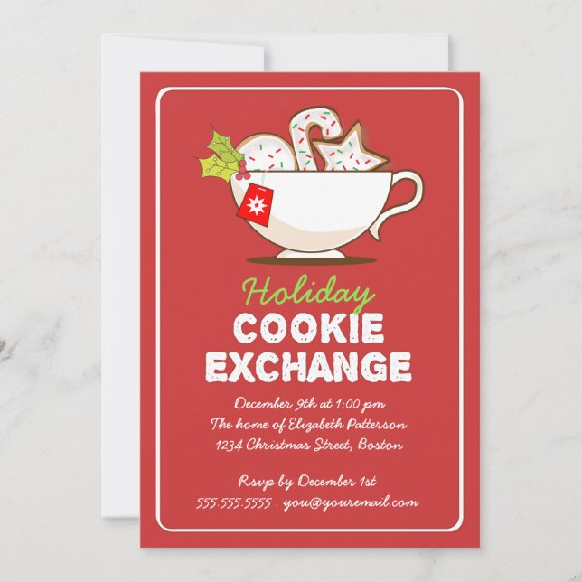 Weihnachts-Cookie-Austausch Feierlichkeiten Einlad Einladung (Vorderseite)