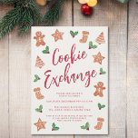 Weihnachts-Cookie-Exchange-Party Einladung<br><div class="desc">Diese Party Einladung der Weihnachtskochbörse ist mit Aquarellkeksen,  Heiligen,  Beeren und stilvollen Schriftzeichen mit einem Muster auf der Rückseite dekoriert. Einfach anpassbar. Original Wasserfarbe © Michele Davies.</div>