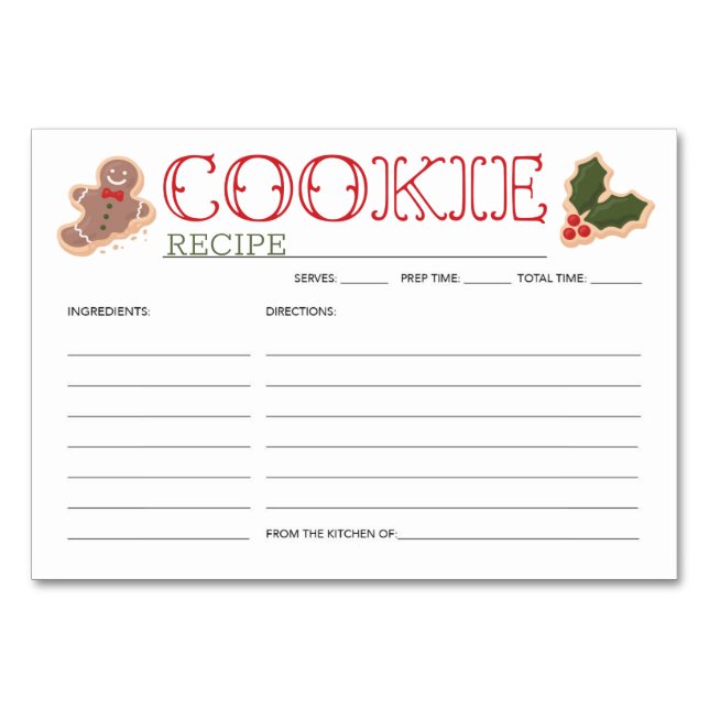 Weihnachts-Cookie Party Rezept-Karte Tischnummer (Vorderseite)