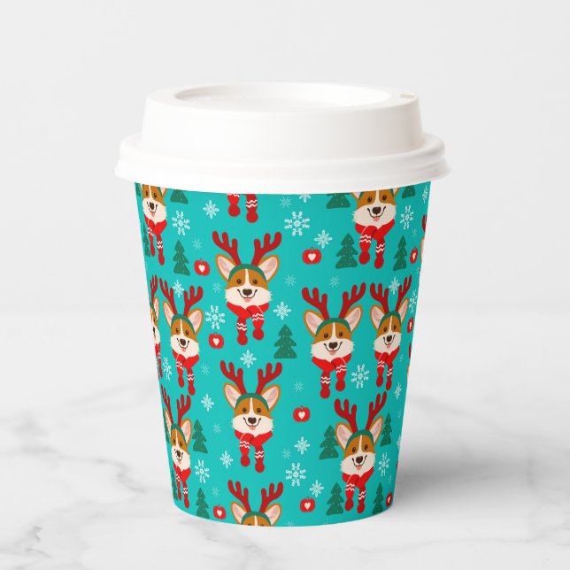 Weihnachts Corgi Dog Papier Tasse Pappbecher (Vorderseite)