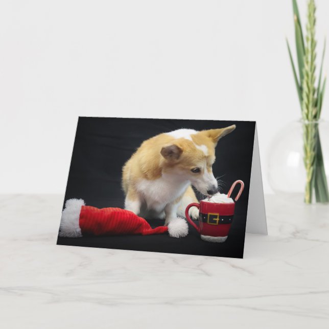 Weihnachts-Corgi Eating Whipped Cream Karte (Vorderseite)