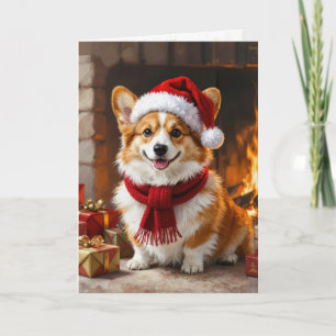 Weihnachts-Corgi-Hund am Kamin Karte