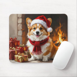 Weihnachts-Corgi-Hund am Kamin Mousepad