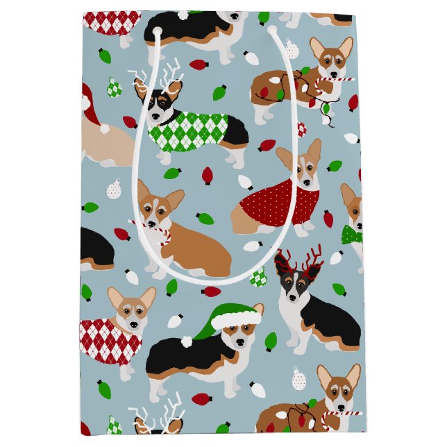 Weihnachts Corgi Hunde Mittlere Geschenktasche Mittlere Geschenktüte (Vorderseite)