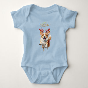 Weihnachts-Corgi mit Rentier-Antlers Baby Strampler