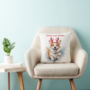 Weihnachts-Corgi mit Rentier-Antlers springen Kissen