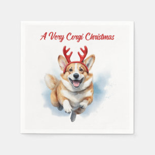 Weihnachts-Corgi mit Rentier-Antlers springen Serviette