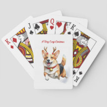 Weihnachts-Corgi mit Rentier-Antlers springen