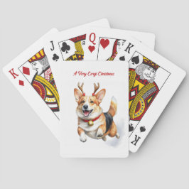 Weihnachts-Corgi mit Rentier-Antlers springen Spielkarten