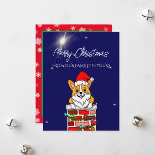 Weihnachts-Corgi mit Santa-Hut personalisiert Feiertagskarte