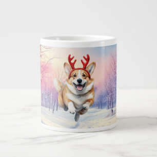 Weihnachts-Corgi-Rentierfischer springen im Schnee Jumbo-Tasse