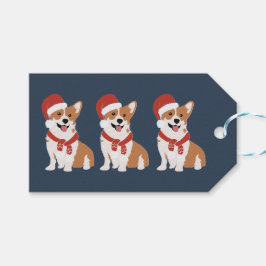 Weihnachts-Corgi-Santa - Ausgefeiertes Winter-Navy Geschenkanhänger