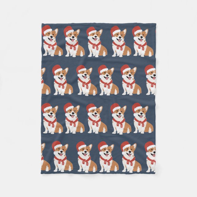 Weihnachts-Corgi-Santa - Ausgefeinter Winter-Navy Fleecedecke (Vorderseite)