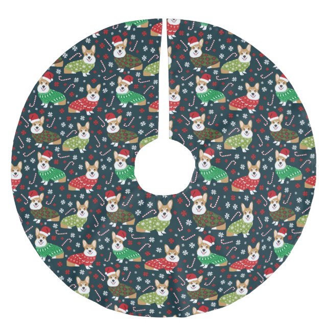 Weihnachts-Corgi-Sweatshirt - niedlicher Hund Polyester Weihnachtsbaumdecke (Vorderseite)