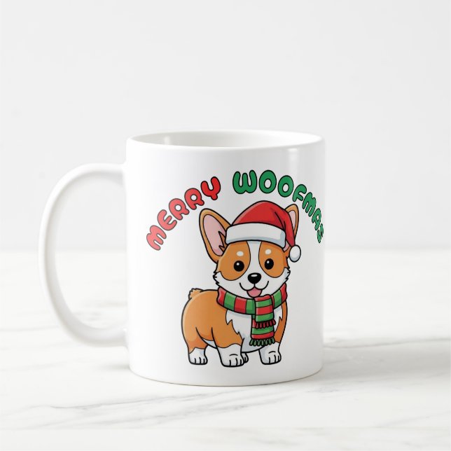 Weihnachts-Corgi-Tasse: Frohe Woofmas Kaffeetasse (Links)