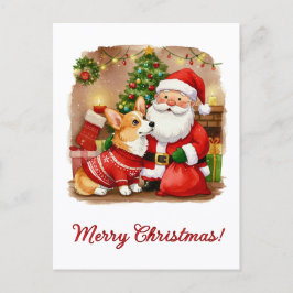 Weihnachts-Corgi und Weihnachtsmann-Postkarte Postkarte