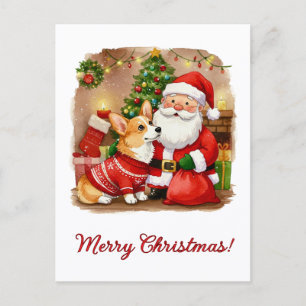 Weihnachts-Corgi und Weihnachtsmann-Postkarte Postkarte