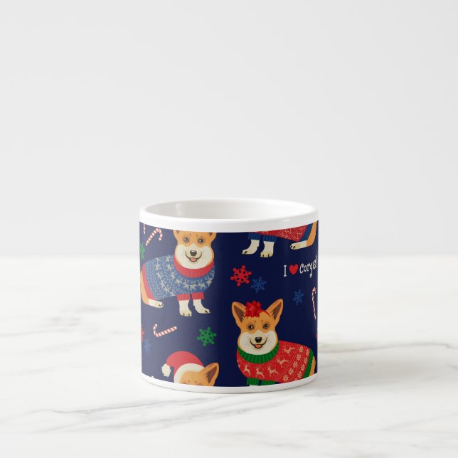 Weihnachts-Corgis: Vintage Illustration. Espressotasse (Vorderseite)